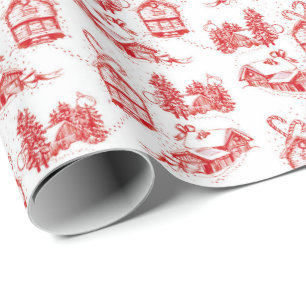 Papier Cadeau Toile de Noël neige   rouleau simple rouge 