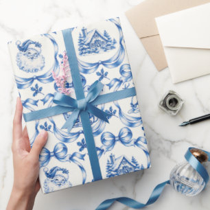 Papier Cadeau Toile de Noël représentant le renne de Santa en bl