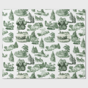 Papier Cadeau Toile de Noël verte et blanche esthétique