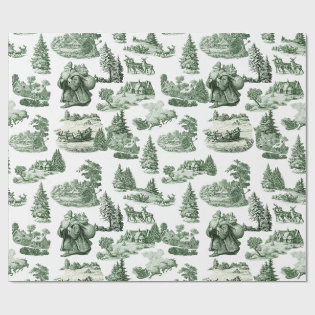 Papier Cadeau Toile de Noël verte et blanche esthétique (Plat)