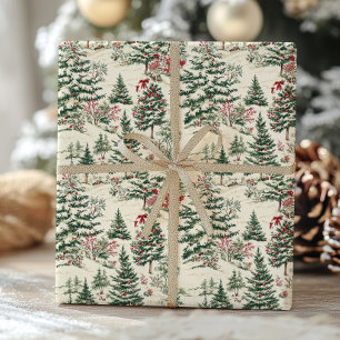 Papier Cadeau Toile de Noël victorienne vintage Pine Tree