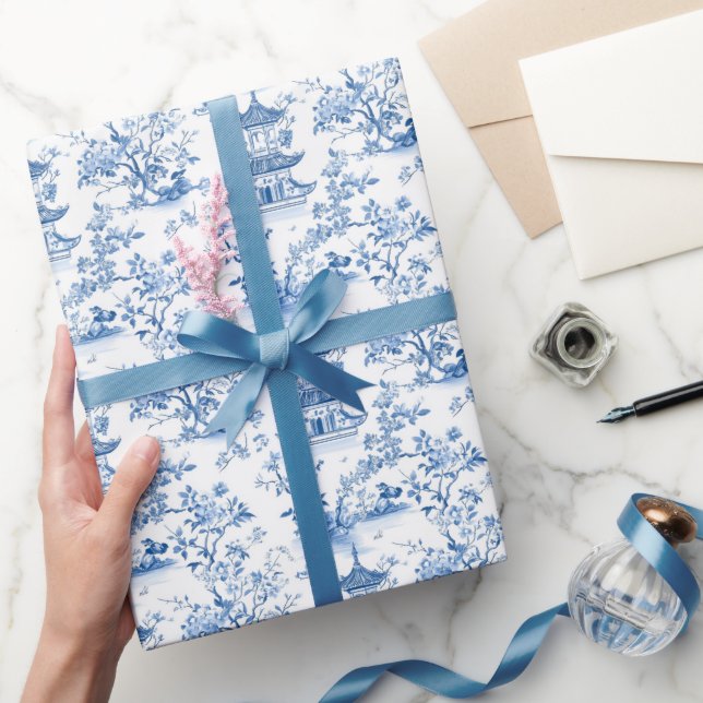Papier Cadeau Toile de Pagode de la Chinoiserie Bleue (Cadeaux)