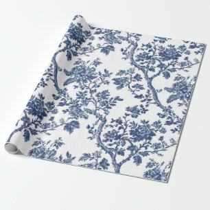 Papier cadeau toile de vigne florale bleu marine p