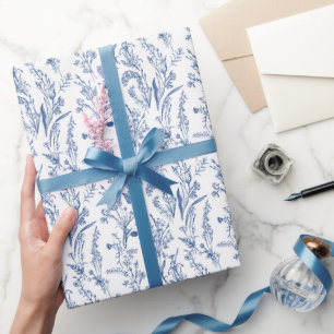 Papier Cadeau Toile Fleurs Sauvages Bleu Floral