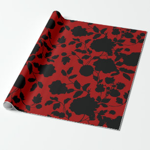 Papier Cadeau Toile Florale Noire Sur Rouge
