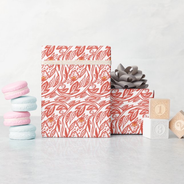 Papier Cadeau Toile florale rouge (Baby Shower)