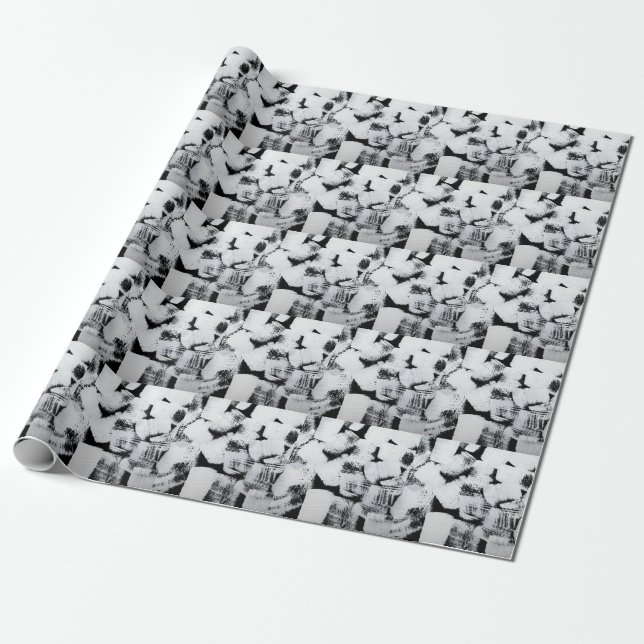 Papier Cadeau Toile peinte abstraite noir blanc. (Déroulé)