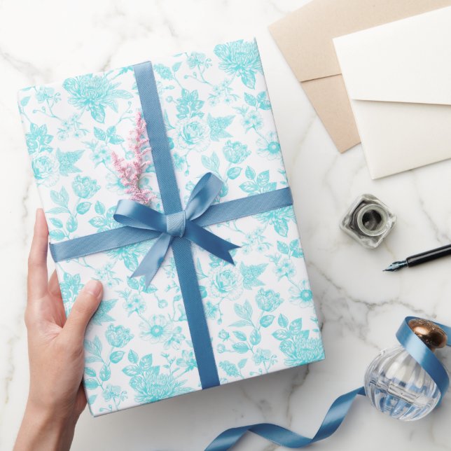 Papier Cadeau Toile turquoise Florale (Cadeaux)