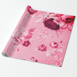 Papier Cadeau Toile Vintage de fraise rose florale no 5
