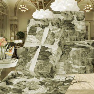 Papier Cadeau Toile Vintage d'olive vert no 4