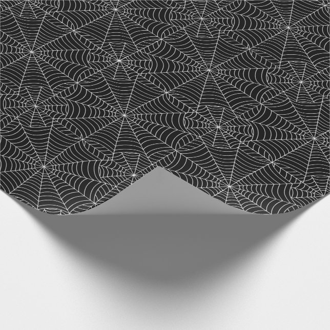 Papier Cadeau Toiles d'araignée de Halloween sur le noir (Coin)