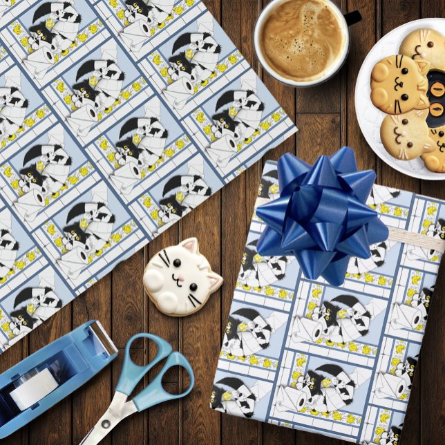 Papier Cadeau Toilette de chat Papier bleu Jaune (Créateur téléchargé)