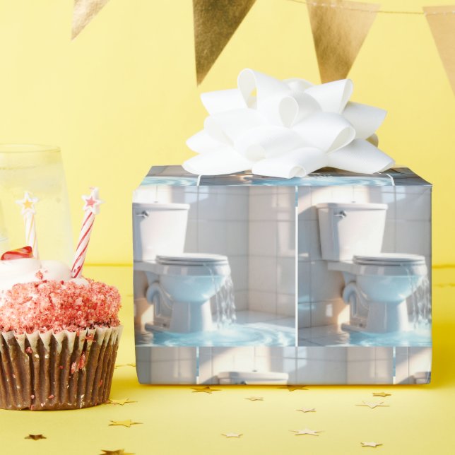 Papier Cadeau Toilettes à débordement dans une salle de bain bla (Fête d'anniversaire)