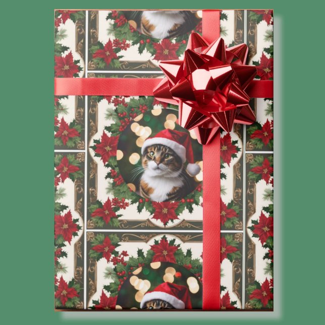 Papier Cadeau Ton chat de Noël Photo Rouge Vert (Créateur téléchargé)