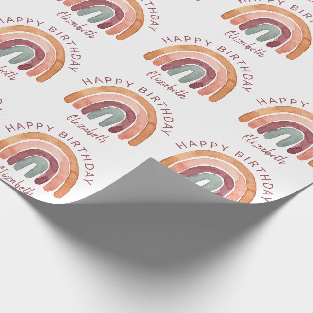 Papier Cadeau Tone Terme Aquarelle Nom Arc-en-ciel Anniversaire (Coin)