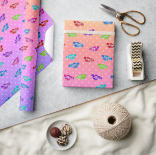 Papier Cadeau Tongs sur pois de couleur arc-en-ciel