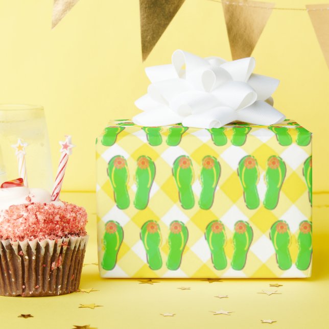 Papier Cadeau Tongs verts sur En vichy (Fête d'anniversaire)
