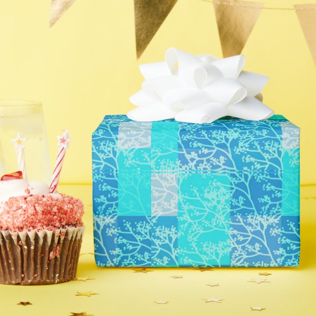 Papier Cadeau Tons Bleus Plaids Design (Fête d'anniversaire)