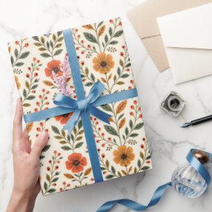 Papier Cadeau Tons Botaniques Floraux Automnaux Modernes Terreux