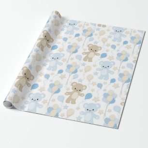 PAPIER CADEAU TONS DE BLEU & TAN NOUNOURS & BALLONS