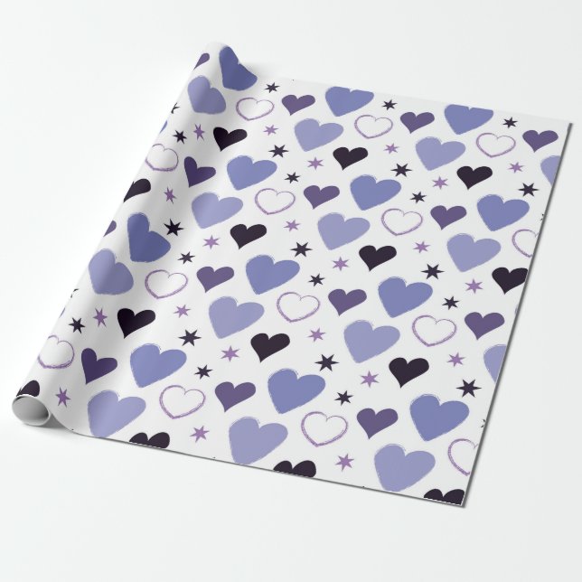 PAPIER CADEAU TONS DE COEURS DE JOUR PURPLE & WHITE VALENTINES (Déroulé)