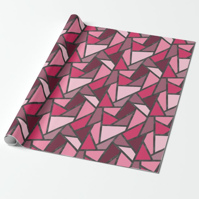 Papier Cadeau Tons de motif en vitrail rose (Déroulé)