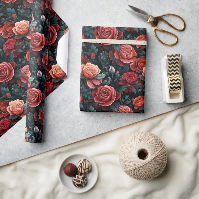Papier Cadeau Tons romantiques des roses rouges (Artisanat)
