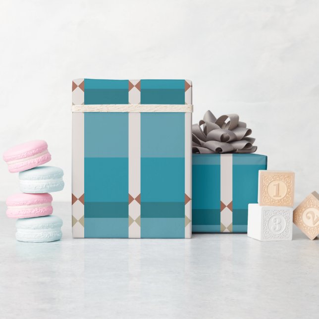 Papier Cadeau Tons Terre Bleu Brown Gris Élégant Art Géométrique (Baby Shower)