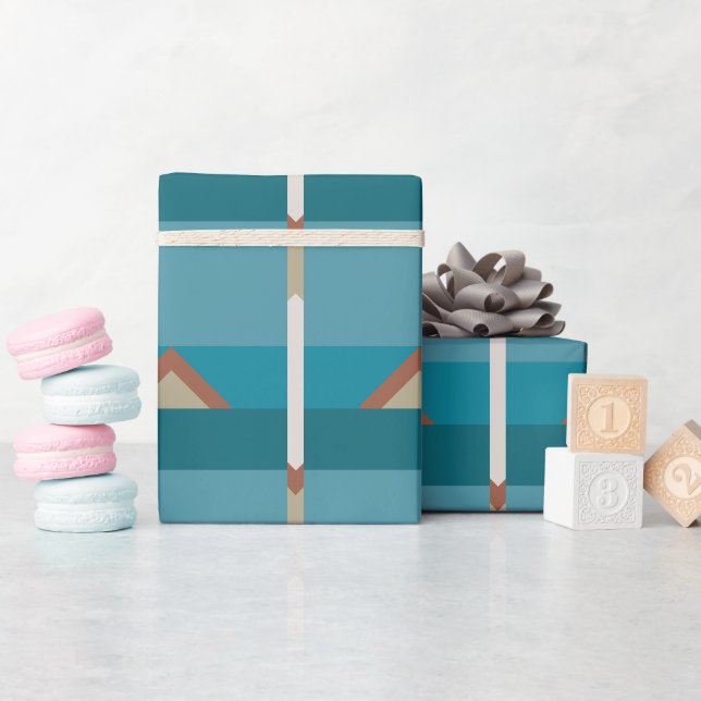 Papier Cadeau Tons Terre Brown, Bleu Élégant Moderne Géométrique (Baby Shower)