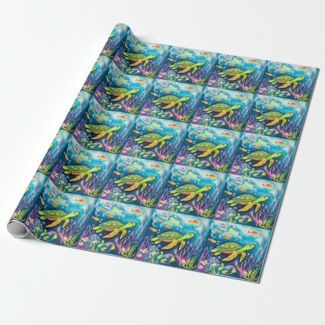 Papier Cadeau Tortue à peinture (Déroulé)