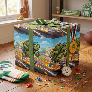 Papier Cadeau Tortue Athlétique Sprinteur Rapide Coureur