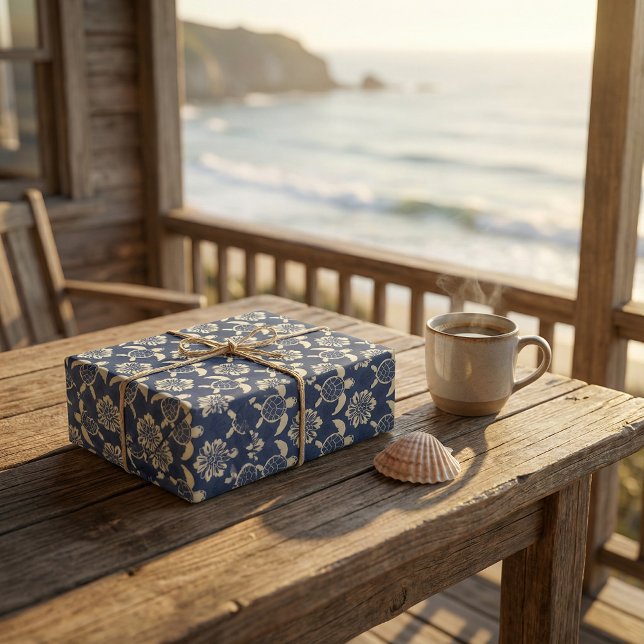 Papier Cadeau Tortue côtière Motif : Art Décoratif Océan (Créateur téléchargé)