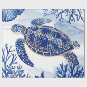 Papier Cadeau Tortue de mer à l'aquarelle Océan Bleu