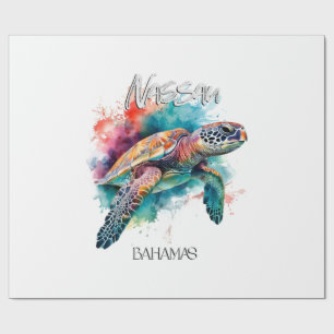 Papier Cadeau Tortue de mer Bahamas Drapeau bahamien Plage Grand