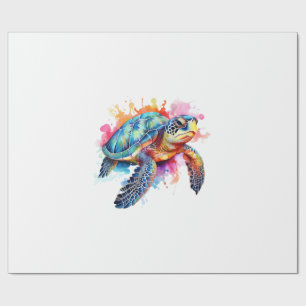 Papier Cadeau Tortue de mer en aquarelle colorée