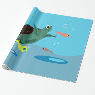 Papier Cadeau Tortue de mer mignonne sous l'art marin