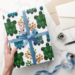 Papier Cadeau Tortue de mer tropicale motif floral Océan côtie