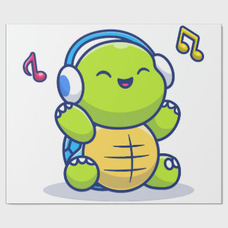 Papier Cadeau Tortue Mignonne Écoutant de la Musique Avec un Cas