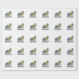 Papier Cadeau Tortue Patriotique Amérique Gravure Vintage Design