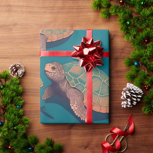 Papier Cadeau Tortue Retro Coloré Motif personnalisé (Cadeau de vacances)