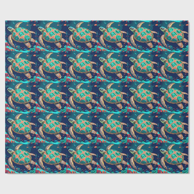 Papier Cadeau Tortue tribale (Plat)
