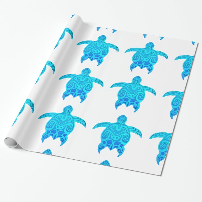 Papier Cadeau Tortue tribale bleue (Déroulé)