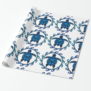 Papier Cadeau Tortue tribale bleue Sun