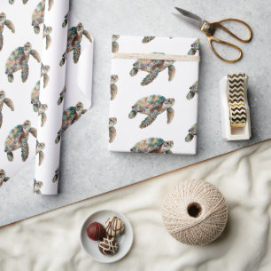 Papier Cadeau Tortue verte turquoise