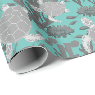 Papier Cadeau Tortues de mer Gris Bleu Marine Faune