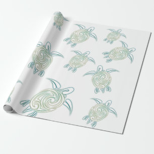 Papier Cadeau Tortues de mer Motif blanc vert