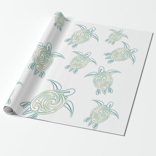 Papier Cadeau Tortues de mer Motif blanc vert (Déroulé)