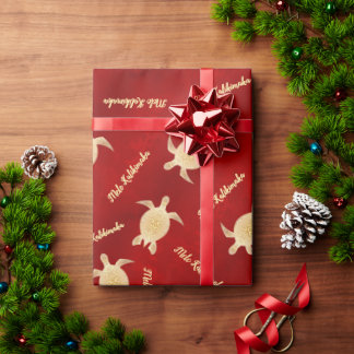 Papier Cadeau Tortues d'or Rouge | Mele Kalikimaka | Noël