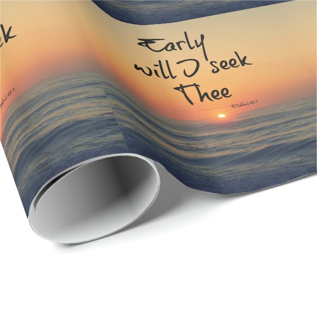 Papier Cadeau Tôt je chercherai la Bible Verse Ocean Sunrise (Coin rond)