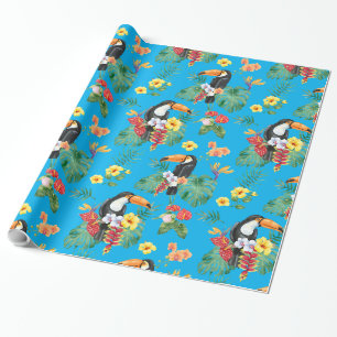 Papier Cadeau Toucan et fleurs tropicales